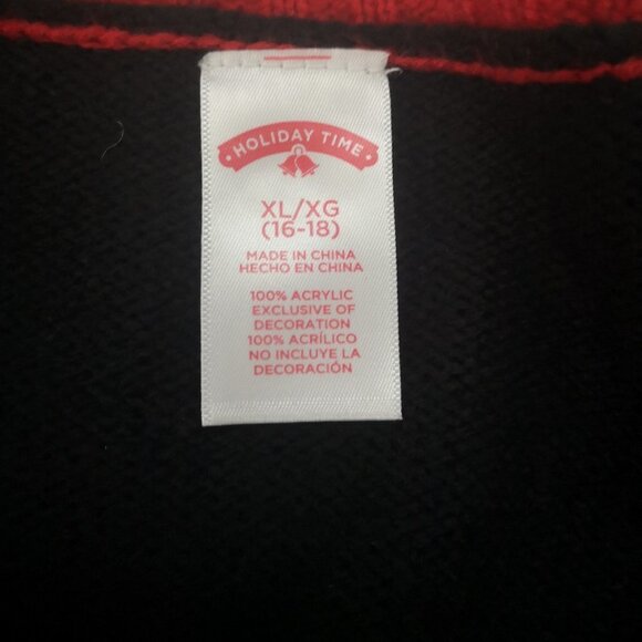 Holiday Time Ladies Black with Red Trim Christmas Sweater - Picture 3 of 6